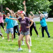 Hikers warming up before the hike.