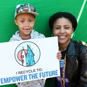 Rafiq Perry and his mother, Rashanna Carter, take part in NIH’s Earth Day festivities.