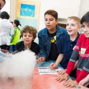 Genesis Rivera-Marquez demonstrates the properties of dry ice.