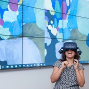 A visitor experiences a zebrafish brain in 3-D.