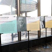Posters featuring African-American scientists line the hallway in Natcher 