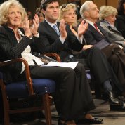 At 2008 event, Eunice Kennedy Shriver sits with her son, daughter-in-law, husband and sister Jean in Natcher auditorium