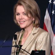 Fleming speaks at podium