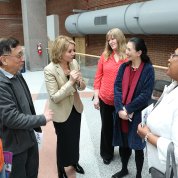 Fleming greets employees at reception