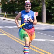 David Winter wore a rainbow tutu during the race