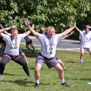 Runners stretch before the race