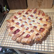 Strawberry rhubarb pie with lattice crust