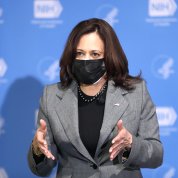 Harris  speaks directly to audience.