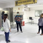 A group of researchers tour the biorepository.