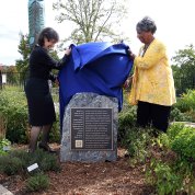Bertagnolli and Tyson Head pull a covering off the rock