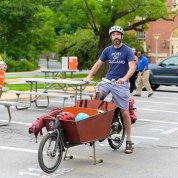 A participant shows off his cargo bike