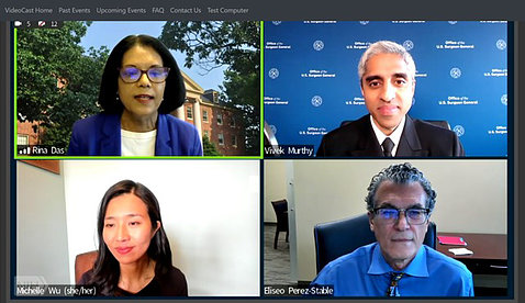 A screenshot of a virtual presentation featuring Dr. Das, Murthy, Wu and Pérez-Stable