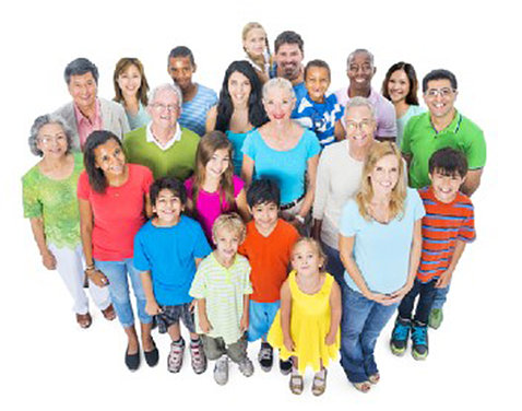 Image shows diverse group of children and adults.