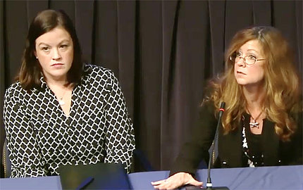 Hawkins and Hagen sit on a panel