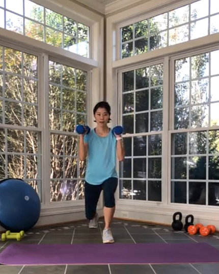 Fitness instructor creates home exercise video.