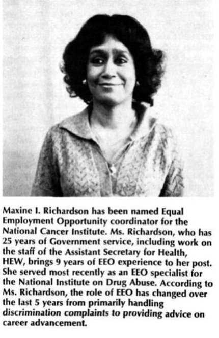 screen capture of black & white  photo and caption announcing Richardson's appointment  