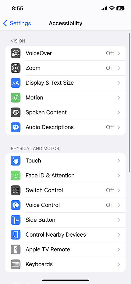 A screenshot of an iPhone's accessibility menu 