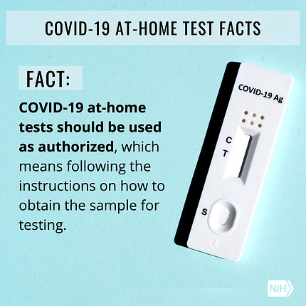 graphic with image of Covid-19 test with Fact printed on blue background