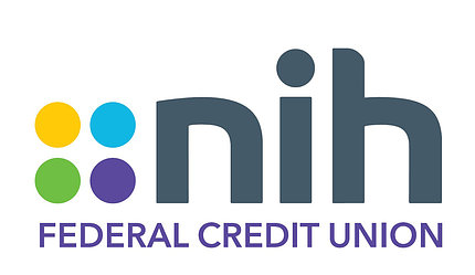 stylized lettering NIH Federal Credit Union with 4 multi-color dots stacked beside it