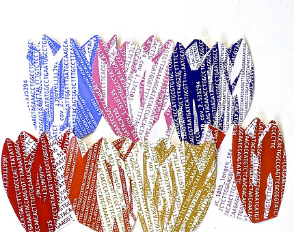 Several tulip-shaped collages using DNA sequences