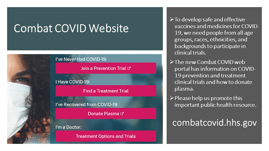 A screenshot of Combat COVID website