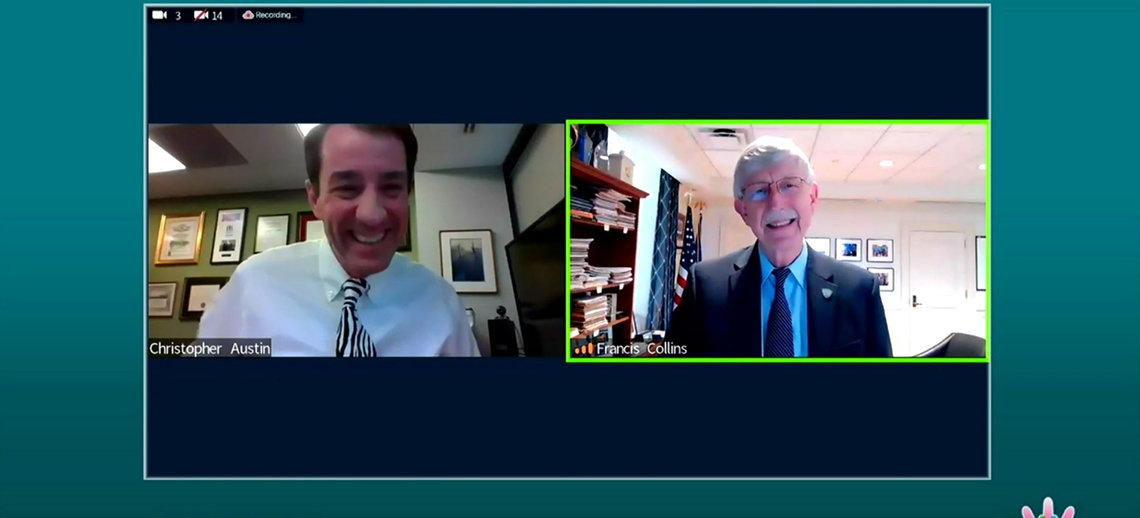 Dr. Austin and Dr. Collins smile during a virtual Zoom meeting