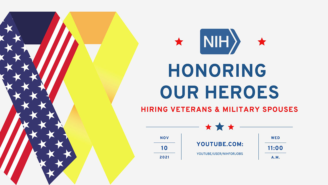 The graphic features the Honoring Our Heroes: Hiring Veterans and Military Spouses and information about when the video will be posted to the YouTube channel