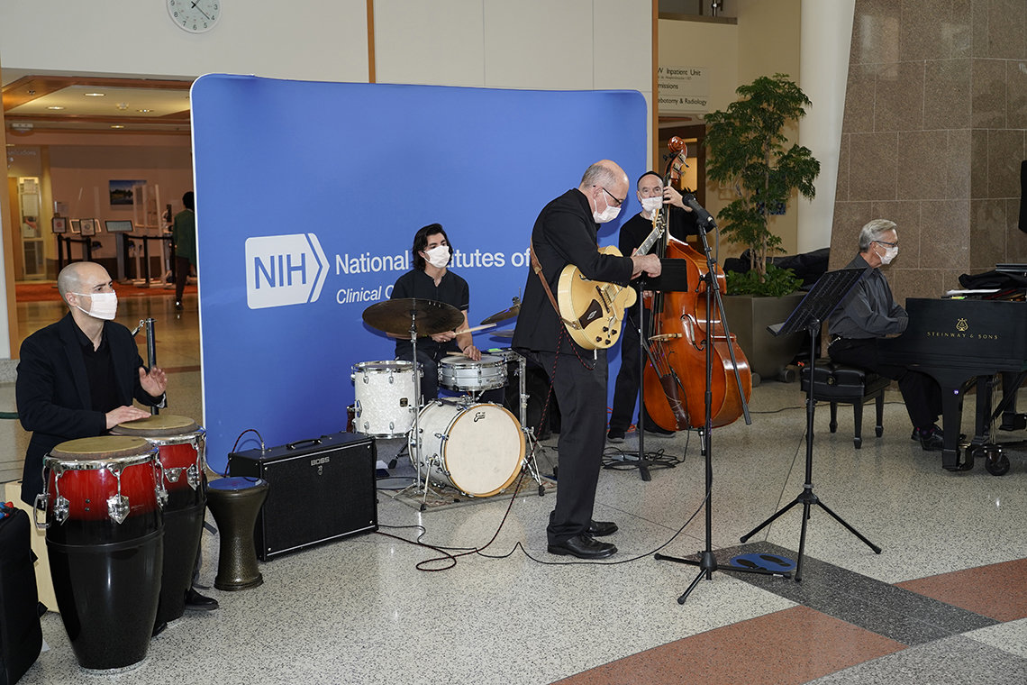 Musicians perform in the Clinical Center's atrium