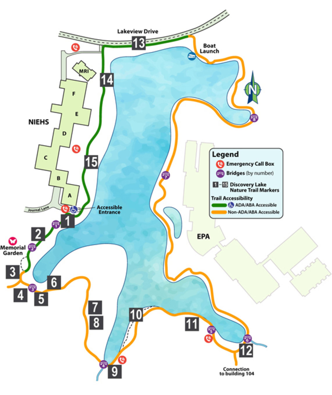 A trail map of Discovery Lake with a legend