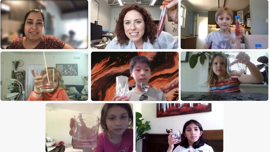 screenshot grid featuring adults and children interacting via videoconference