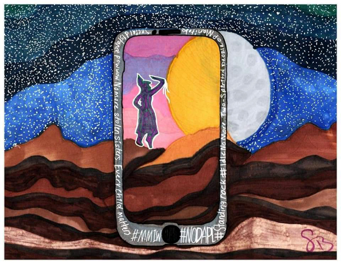 The art features a smart phone with a dancer on the phone's screen. The background of the art features a starlit night sky with a moon.