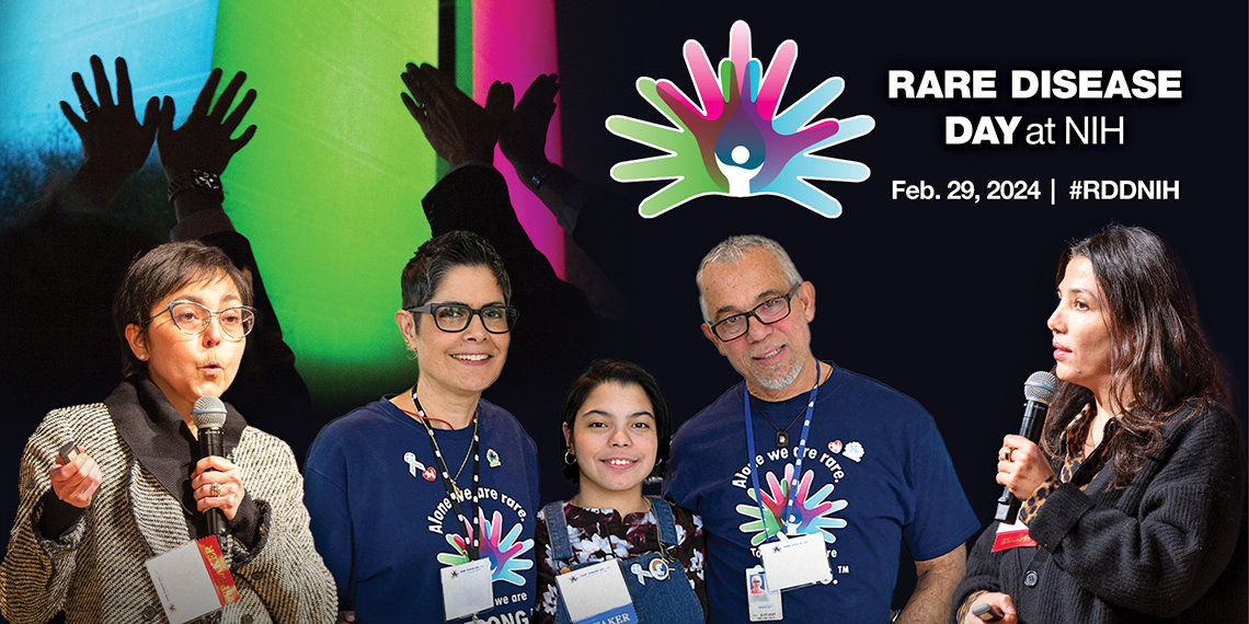 Rare Disease Day event flyer graphic of several people in event logo T-shirts. Event Date Feb. 29 overlaid.