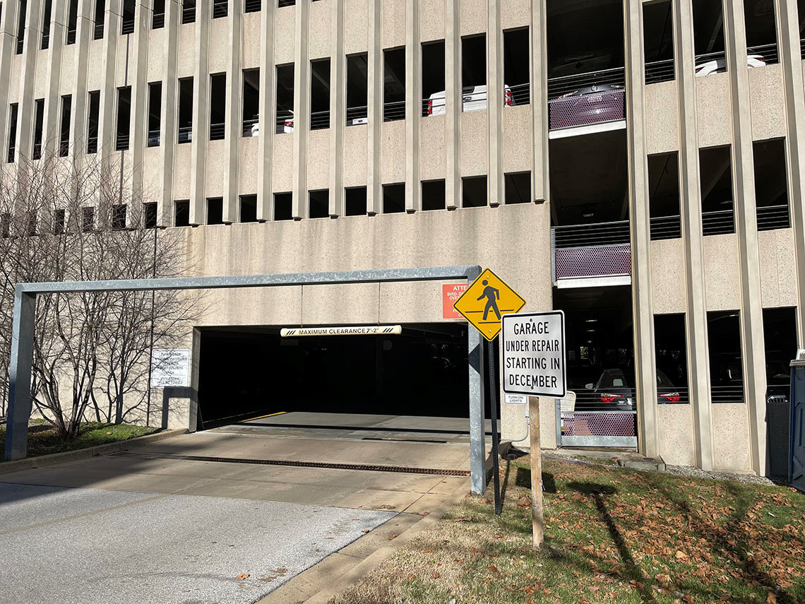 A view of the Parking Garage Entrance/Exit