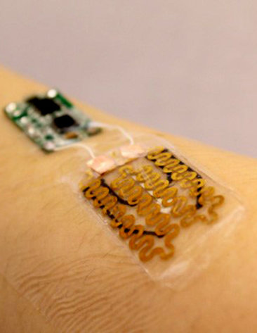 Smart bandage attached to sensors on a person's forearm