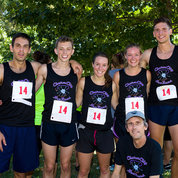 Relay first place: NIA’s Charm City NeuRUNS include (standing, from l) Erez Eitan, Nate Ghena, Keelin Moehl, Julie Williamson and Ryan Spangler; in front is coach Dr. Mark Mattson. PHOTO: DANIEL SOÑÉ, RICH MCMANUS