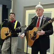 Collins, Smith play their guitars in Wilson Hall.