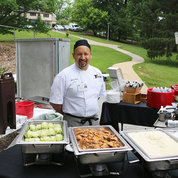 Guest chef Robert Rivera is ready to serve Filipino chicken adobo platters.  PHOTO: KATIE CHAN