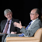 Dr. Jim Yong Kim onstage with Dr. Collins
