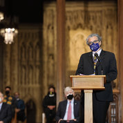 NIMHD director Dr. Eliseo Pérez-Stable discusses CEAL at the Washington National Cathedral. PHOTO: CHIA-CHI CHARLIE CHANG