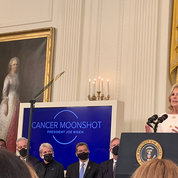 First Lady Dr. Jill Biden speaks Feb. 2 at a White House event that relaunched the Cancer Moonshot initiative.