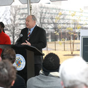 Montgomery County Executive Marc Elrich speaks from the podium at the ceremony. PHOTO: CHIA-CHI CHARLIE CHANG