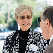 NIH alumna Dr. Barbara Alving chats with NIH distinguished investigator Dr. Michael Lenardo, NIH OxCam cofounder. PHOTO: BETH CALDWELL/BETH CALDWELL PHOTOGRAPHY