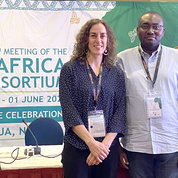 Joubert with Dr. Musa Kana, a recent NIH African Postdoctoral Training Initiative fellow at NIEHS who is now based at Kaduna State University in Nigeria. He presented his work on childhood stunting in Nigeria to the H3Africa environmental health working group. PHOTO: COURTESY BONNIE JOUBERT