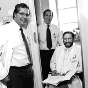 NIAID scientists (from l) Dr. Harry Malech, Gallin and Dr. Steven Holland in an NIH laboratory in 1996
