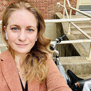 NIH Acting Principal Deputy Director Dr. Tara Schwetz takes a selfie after biking in. PHOTO: TARA SCHWETZ