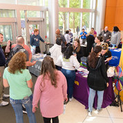 The Clinical Center’s South Entry lobby became “fair central” for Research Festival Week, as several events used the space for information booths, equipment demos and networking. PHOTO: MARLEEN VAN DEN NESTE