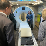 The NIH group toured several areas of the Morgantown campus, including the WVU Cancer Institute’s mobile lung cancer screening unit, LUCAS. PHOTO: WVU