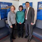 U.S. Sen. Shelley Moore Capito (R-W.Va.) with NIH Director Dr. Monica Bertagnolli (c) and Dr. Ming Lei (r), vice dean of research at the WVU School of Medicine, in Morgantown, W.Va. during a series of visits at West Virginia University (WVU) Health Sciences Campus. PHOTO: WVU