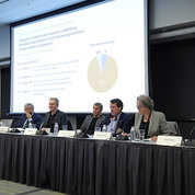 Leaders at the workshop include (from l) Bertagnolli; Gates; Mundel; Dr. Chris Karp, Gates Foundation director of discovery and translational sciences; Dr. Robert Califf, commissioner of the Food and Drug Administration; NIAID Director Dr. Jeanne Marrazzo; and Zaidi. PHOTO: Chia-Chi Charlie Chang
