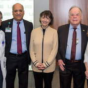 
At UAB are (from l) Dr. Herbert Chen, Fay Fletcher Kerner endowed chair of surgery; Dr. Anupam Agarwal, dean and senior vice president for medicine at the Heersink School of Medicine; Bertagnolli; Grand Rounds lecture namesake Dr. Kirby Bland, Kerner endowed chair emeritus; and Kate Klimczak, NIH associate director for legislative policy and analysis. For many years, Bland was principal investigator/program leader of the UAB Cancer Center’s NIH Specialized Program of Research Excellence and served as PI on UAB’s NIH T-32 training grant in surgical oncology.  PHOTO: UAB
